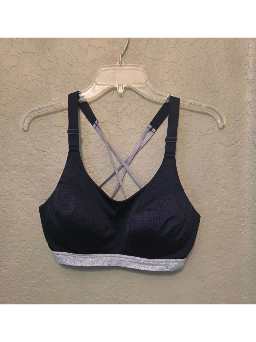 Victoria's Secret Navy Blue Silver Sparkled Padded Strappy Sports Bra 34D